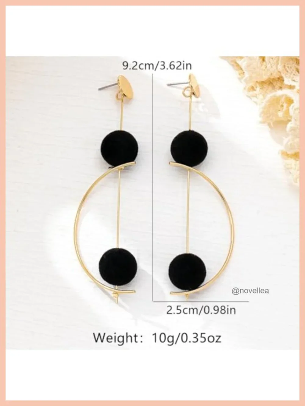Retro Geometric Gold Long Drop Earrings for Women, Half Circle Dangle with Ball